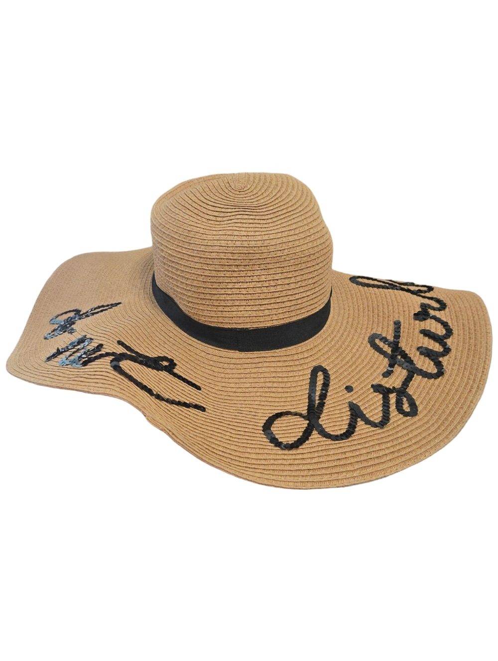Straw Wide Brimmed Sun Hat Packable "DO NOT DISTURB"